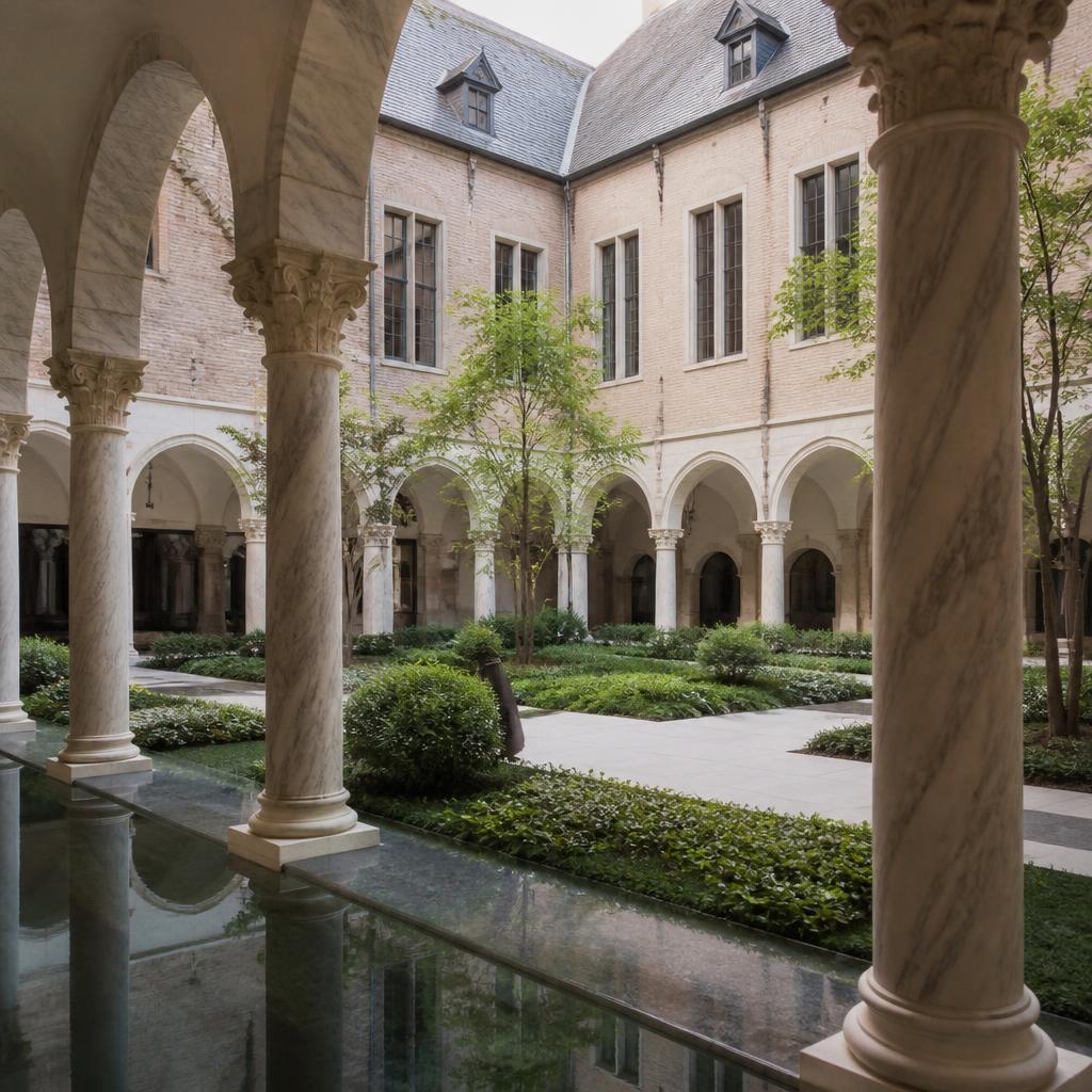 De binnenplaats van Botanic Sanctuary Antwerp in het gerenoveerde kloostercomplex