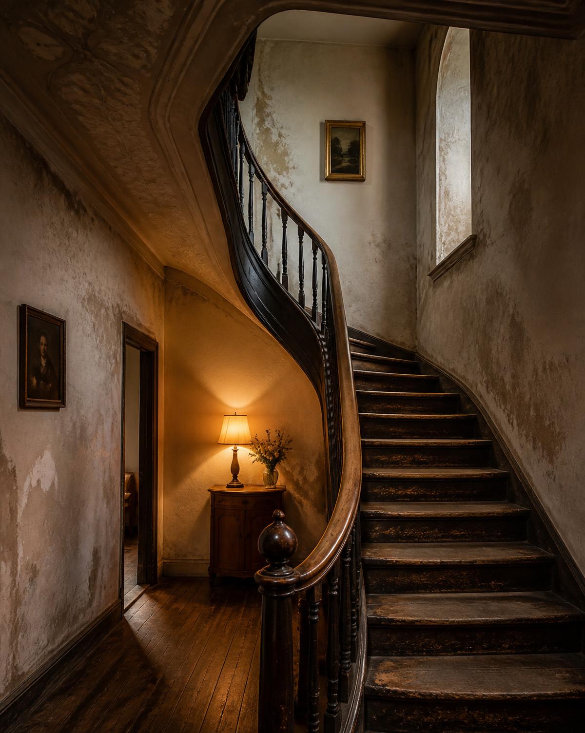 Trappenhuis met originele pleisterwanden in het pand